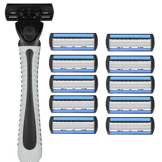 Aparat de Ras Manual, din Otel Inoxidabil, Suport Lama + 10 Capete de Schimb Incluse, Cutie pentru Lame, Negru