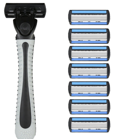 Aparat de Ras Manual, din Otel Inoxidabil, Suport Lama + 7 Capete de Schimb Incluse, Cutie pentru Lame, Negru