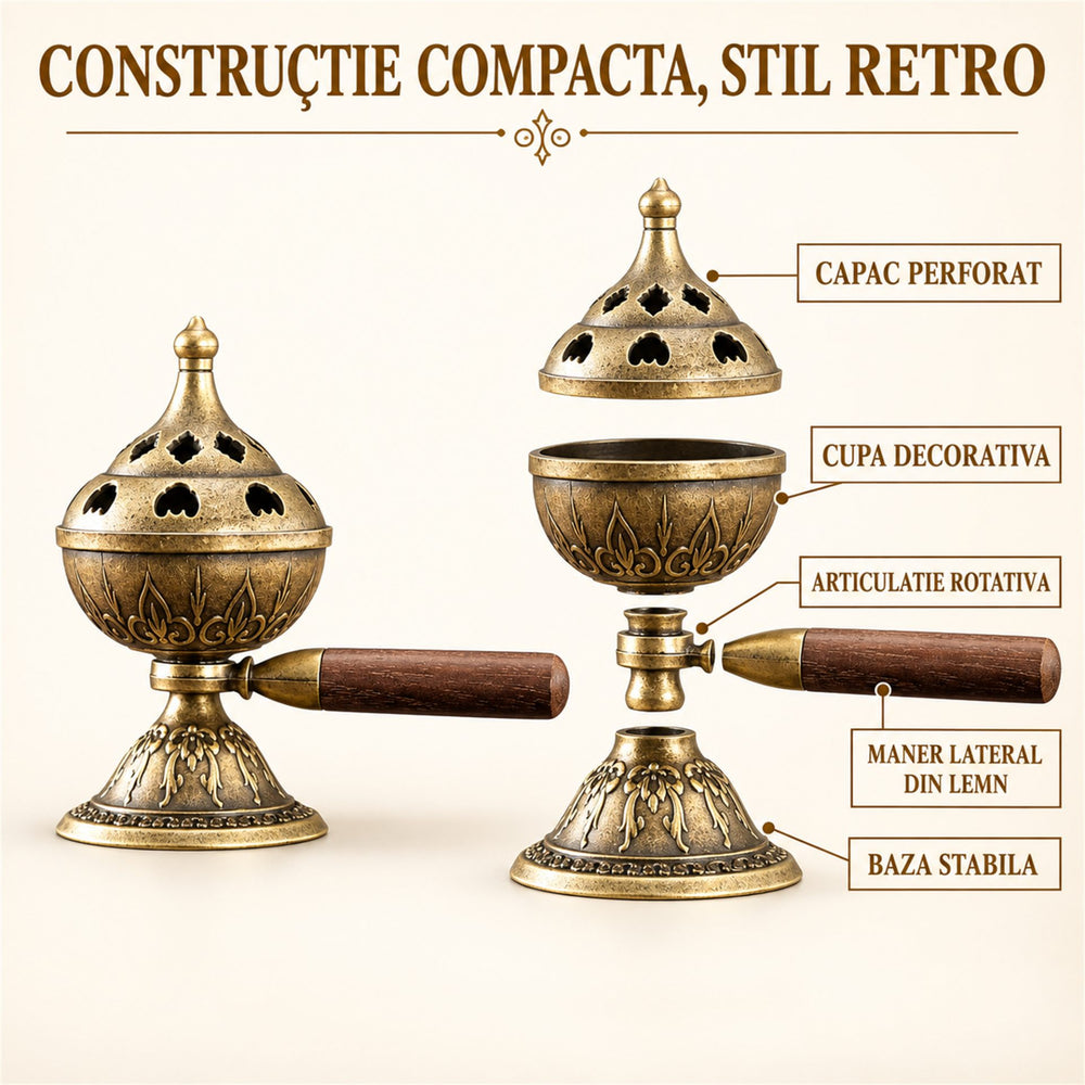 Arzator de Tamaie Portabil Rotativ Creativ, Retro, Tava De Tamaie, Ornament De Ceremonie