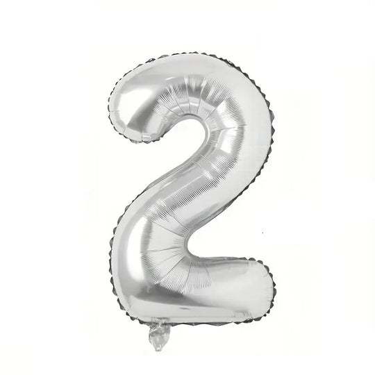 Balon din Folie, Cifra 2, 81 cm, Pentru Aer sau Heliu, Bulk, Argintiu