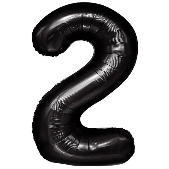 Balon din Folie Metalizata, Figurina Cifra, Tema Aniversare 40 cm, Ambalaj Individual, Pai inclus, Umflare cu Aer sau Heliu, Negru, Cifra 2