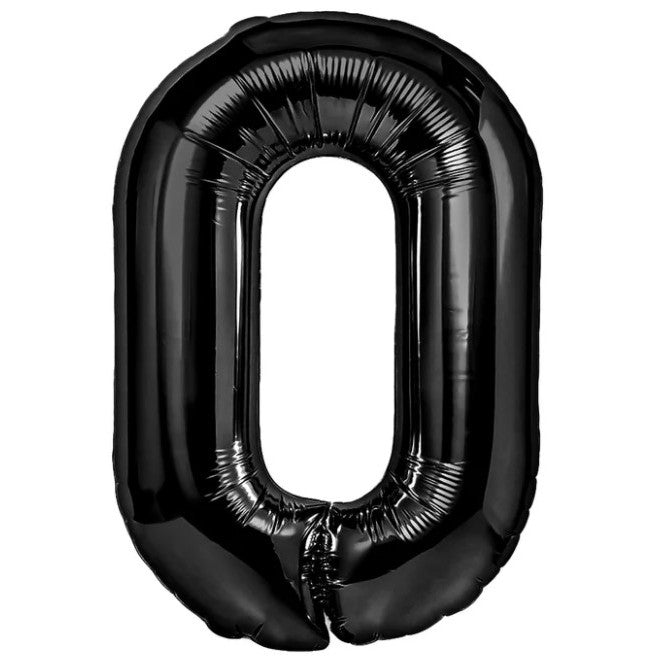 Balon din Folie Metalizata, Figurina Cifra, Tema Aniversare 40 cm, Ambalaj Individual, Pai inclus, Umflare cu Aer sau Heliu, Negru, Cifra 0