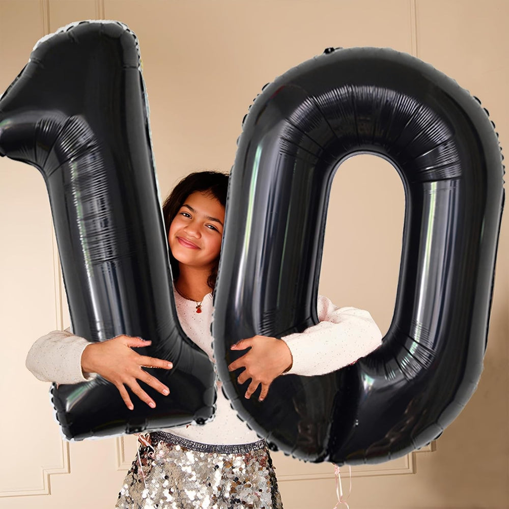 Balon din Folie Metalizata, Figurina Cifra, Tema Aniversare 40 cm, Ambalaj Individual, Pai inclus, Umflare cu Aer sau Heliu, Negru, Cifra 0