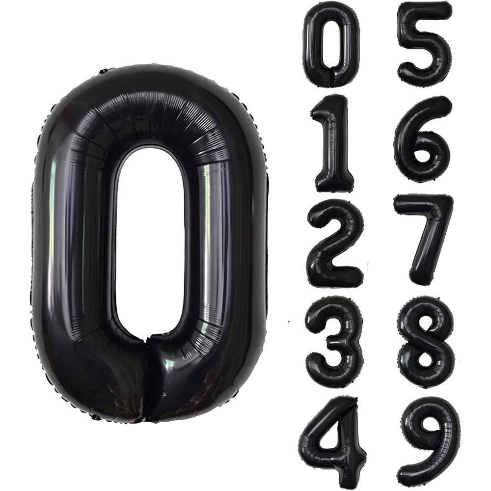 Balon din Folie Metalizata, Figurina Cifra, Tema Aniversare 40 cm, Ambalaj Individual, Pai inclus, Umflare cu Aer sau Heliu, Negru, Cifra 0