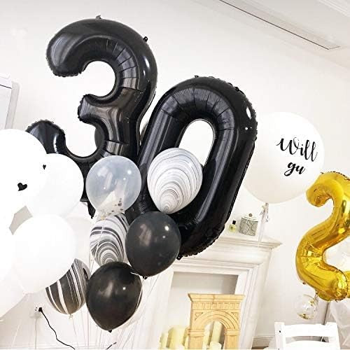 Balon din Folie Metalizata, Figurina Cifra, Tema Aniversare 40 cm, Ambalaj Individual, Pai inclus, Umflare cu Aer sau Heliu, Negru, Cifra 0