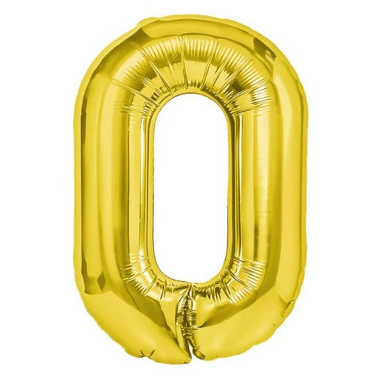 Balon din Folie Metalizata, Figurina Cifra, Tema Aniversare 80 cm, Ambalaj Individual, Pai inclus, Umflare cu Aer sau Heliu, Auriu, Cifra 0