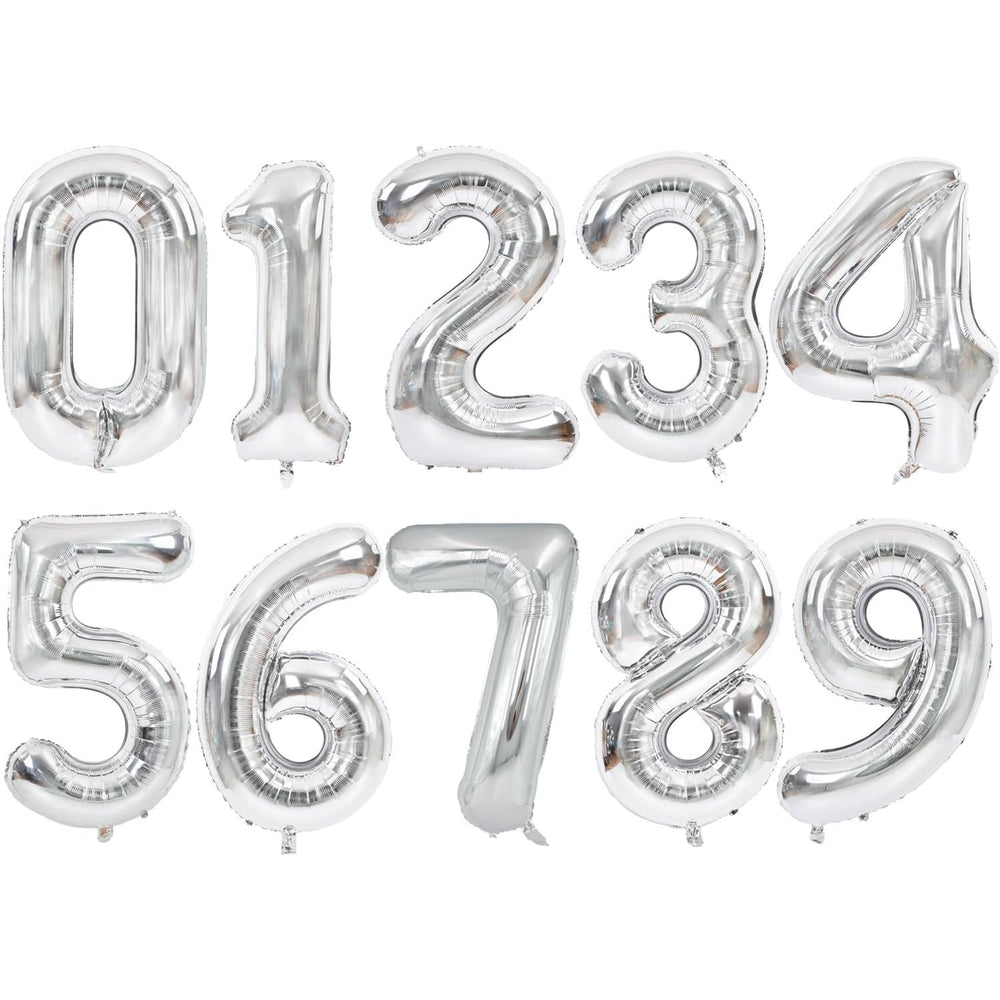 Balon din Folie Metalizata, Figurina Cifra, Tema Aniversare 80 cm, Ambalaj Individual, Pai inclus, Umflare cu Aer sau Heliu, Argintiu, Cifra 2