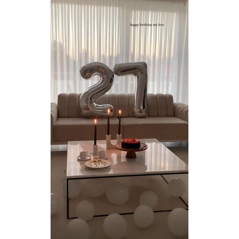 Balon din Folie Metalizata, Figurina Cifra, Tema Aniversare 80 cm, Ambalaj Individual, Pai inclus, Umflare cu Aer sau Heliu, Argintiu, Cifra 2