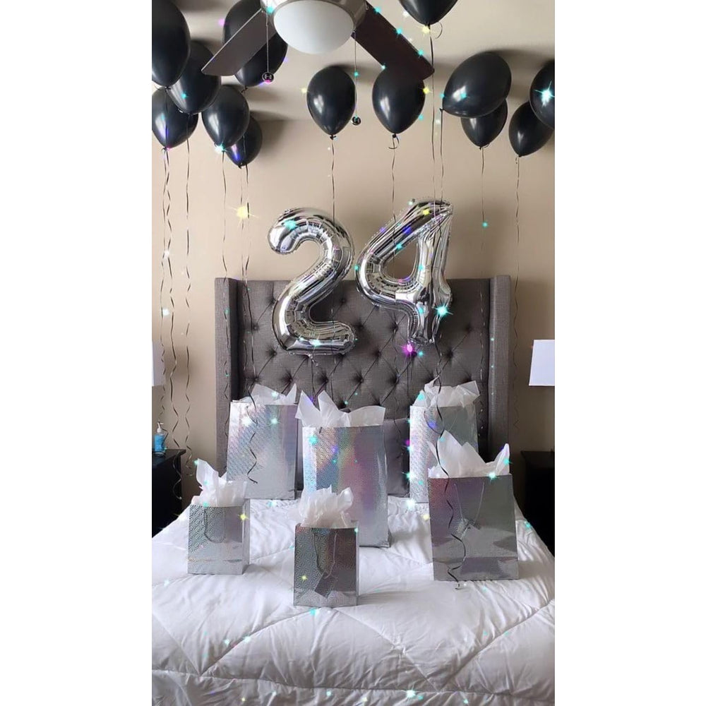 Balon din Folie Metalizata, Figurina Cifra, Tema Aniversare 80 cm, Ambalaj Individual, Pai inclus, Umflare cu Aer sau Heliu, Argintiu, Cifra 2