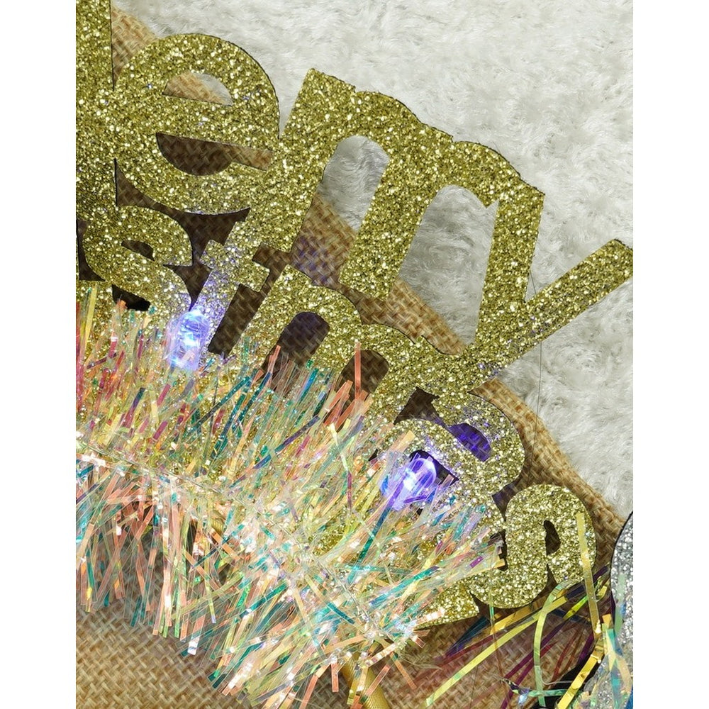 Bentita/cerc Mery Cristmas, culoare auriu cu beteala, marime standard