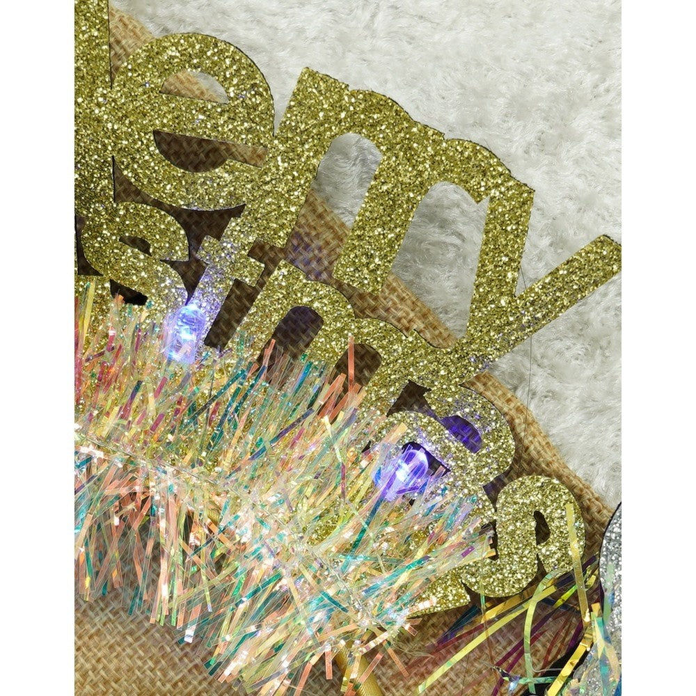 Bentita/cerc Mery Cristmas, culoare auriu cu beteala, marime standard