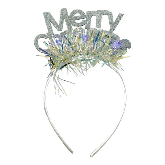 Bentita/cerc Mery Cristmas, culoare gri metalic cu beteala, marime standard