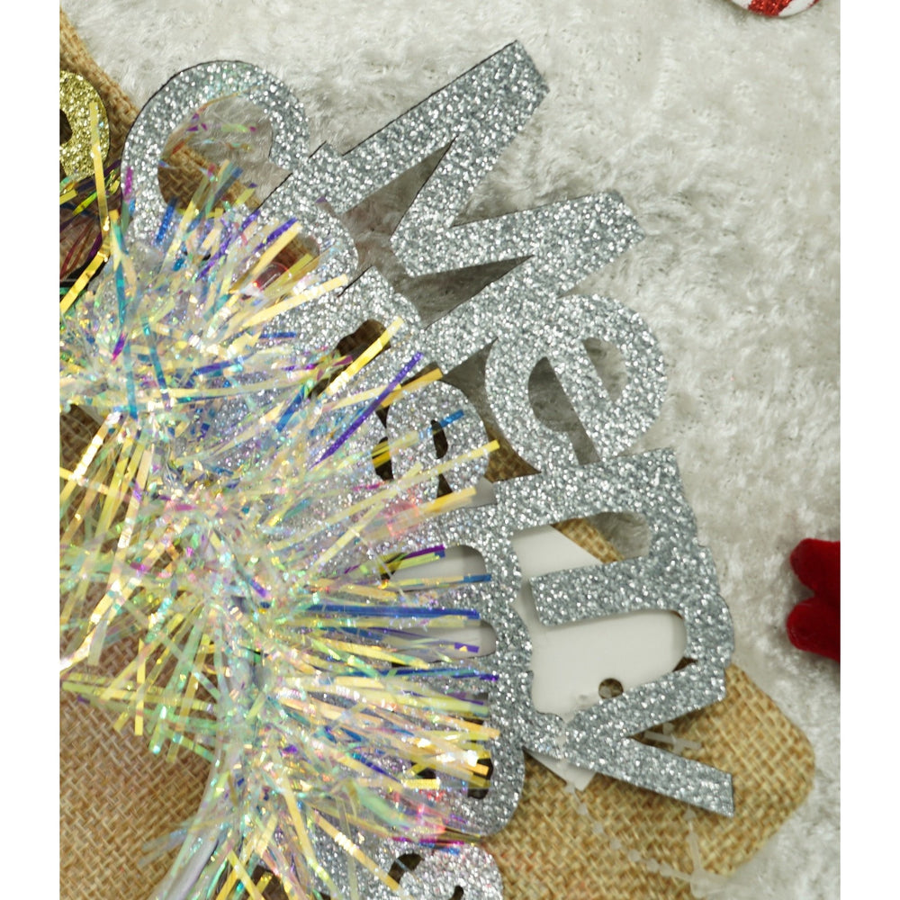 Bentita/cerc Mery Cristmas, culoare gri metalic cu beteala, marime standard