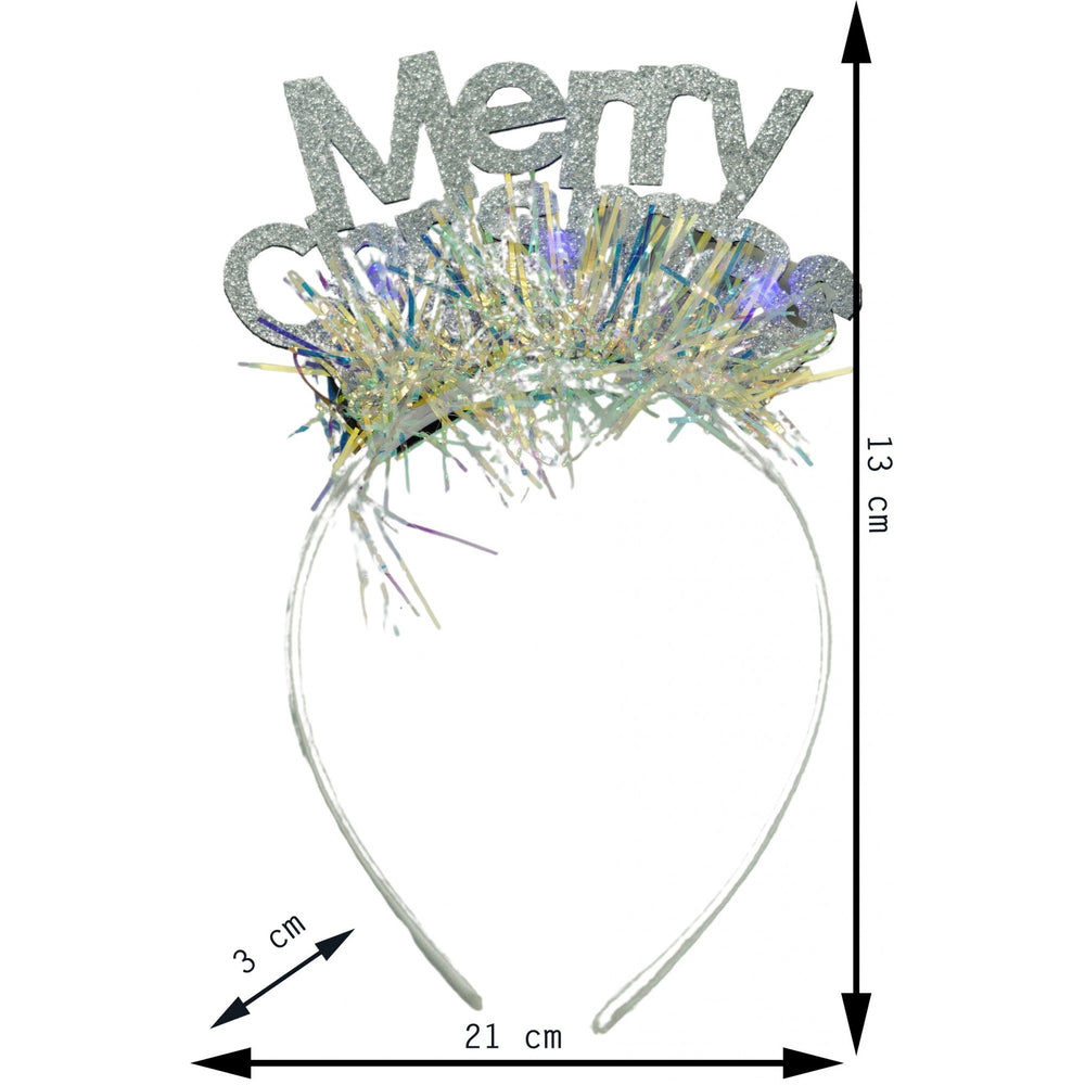 Bentita/cerc Mery Cristmas, culoare gri metalic cu beteala, marime standard