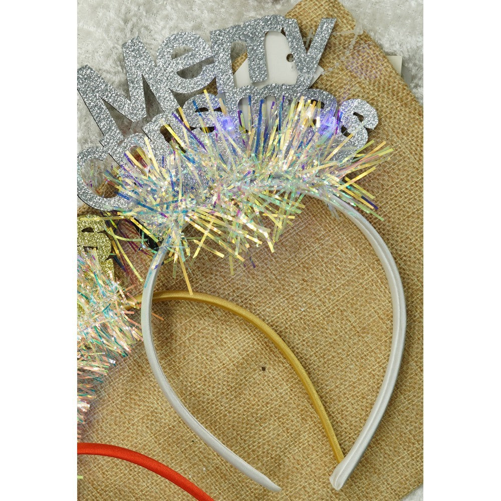Bentita/cerc Mery Cristmas, culoare gri metalic cu beteala, marime standard