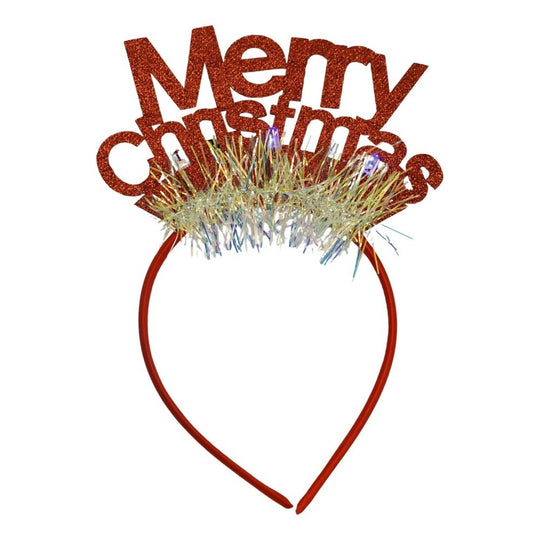 Bentita/cerc Mery Cristmas, culoare rosu cu sclipici, marime standard