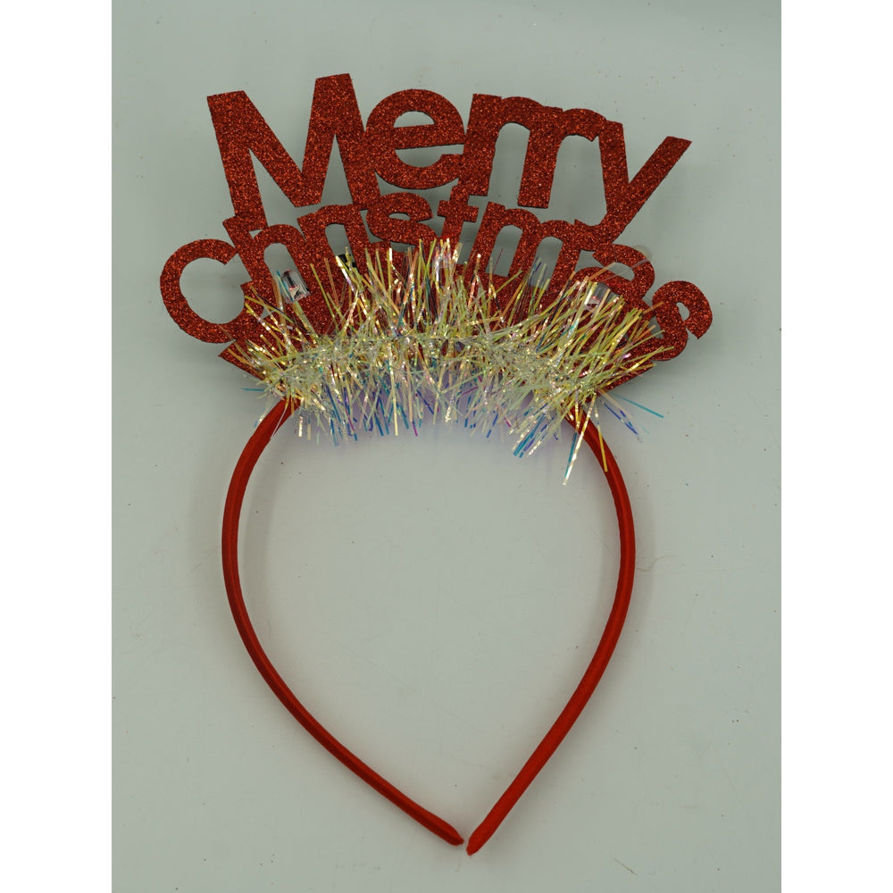 Bentita/cerc Mery Cristmas, culoare rosu cu sclipici, marime standard