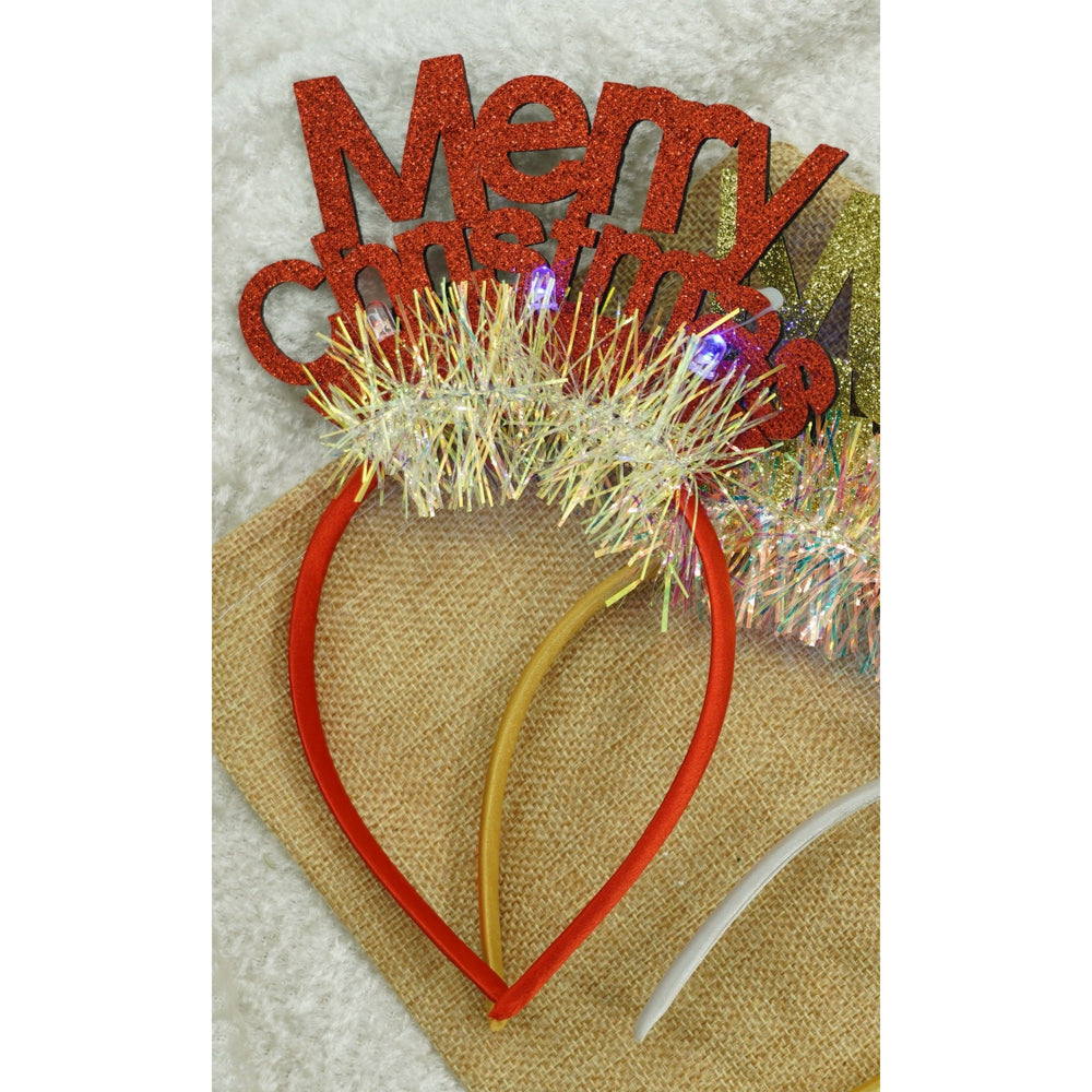 Bentita/cerc Mery Cristmas, culoare rosu cu sclipici, marime standard