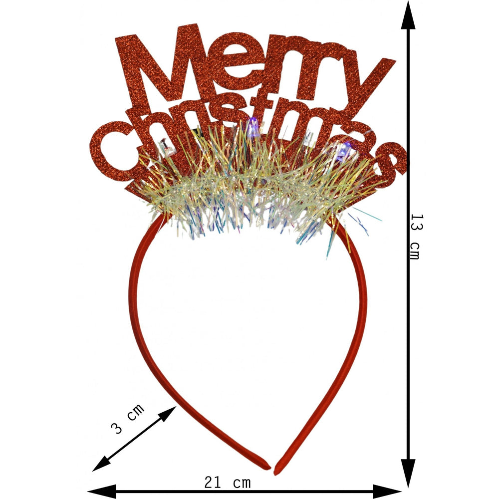 Bentita/cerc Mery Cristmas, culoare rosu cu sclipici, marime standard