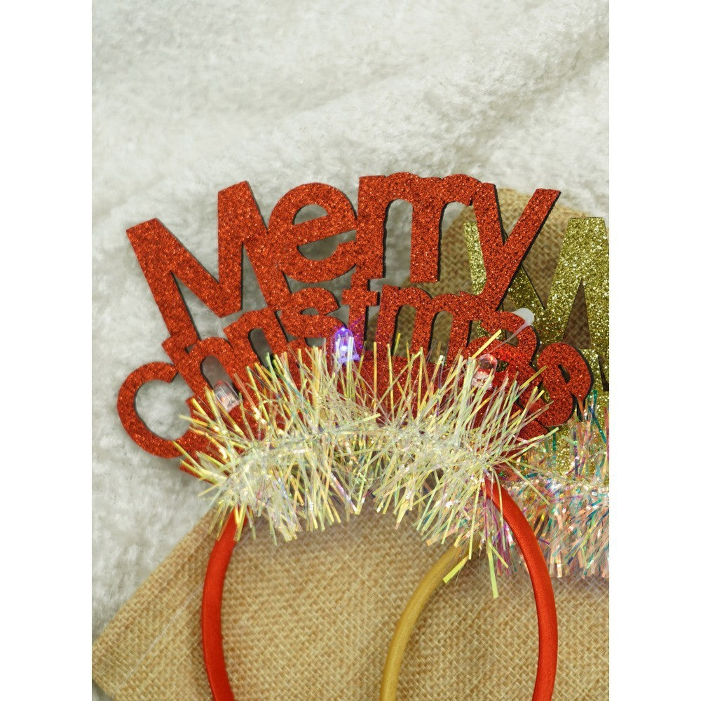 Bentita/cerc Mery Cristmas, culoare rosu cu sclipici, marime standard