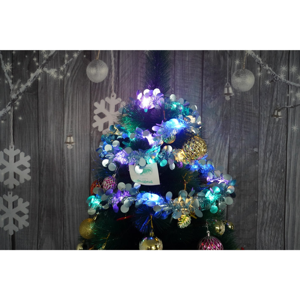 Beteala Craciun cu LED, Albastra, model cu paiete rotunde, 2 m x 5 cm, PVC, Sir, Artificiala