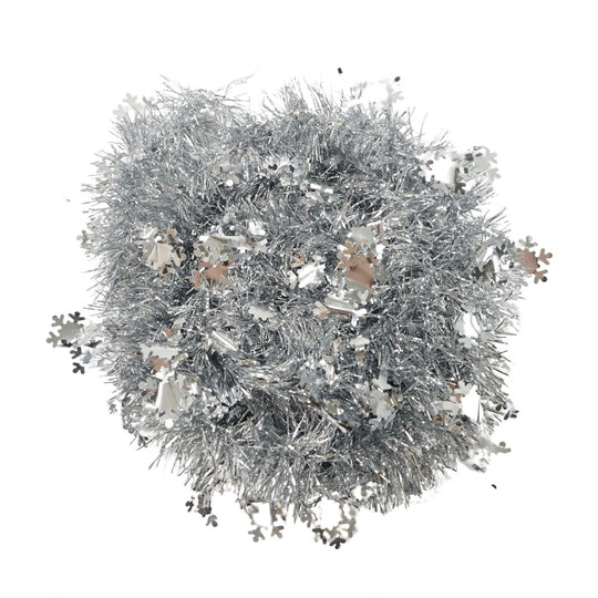 Beteala Craciun cu LED, Argintie, model cu fulgi de nea, 2 m x 5 cm, PVC, Sir, Artificiala