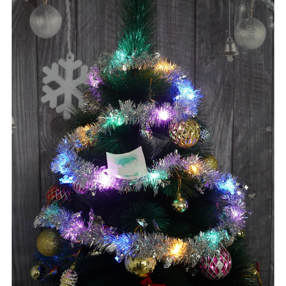 Beteala Craciun cu LED, Argintie, model cu fulgi de nea, 2 m x 5 cm, PVC, Sir, Artificiala