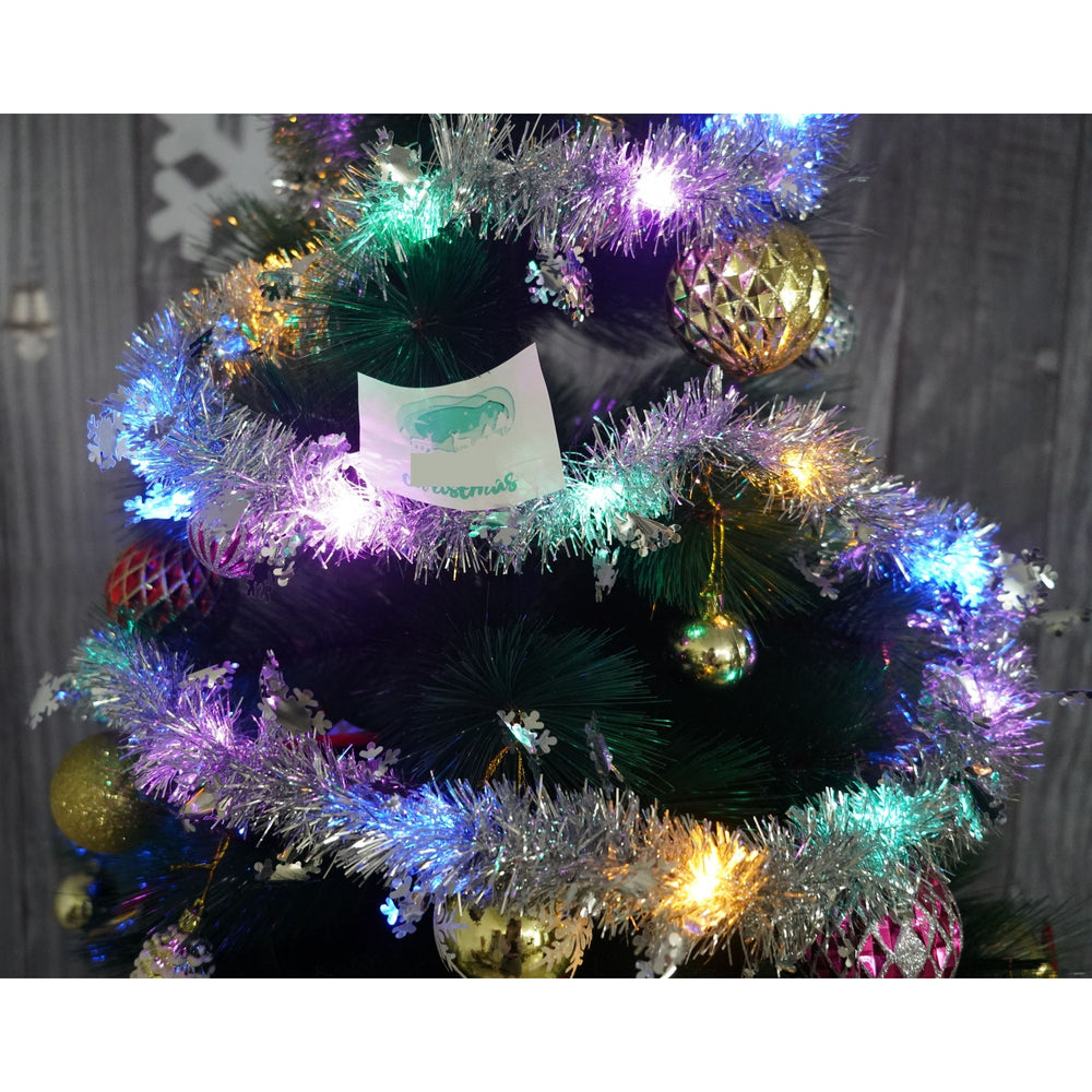 Beteala Craciun cu LED, Argintie, model cu fulgi de nea, 2 m x 5 cm, PVC, Sir, Artificiala
