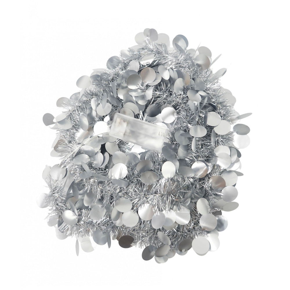Beteala Craciun cu LED, Argintie, model cu paiete rotunde, 2 m x 5 cm, PVC, Sir, Artificiala