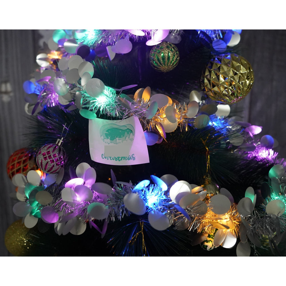 Beteala Craciun cu LED, Argintie, model cu paiete rotunde, 2 m x 5 cm, PVC, Sir, Artificiala