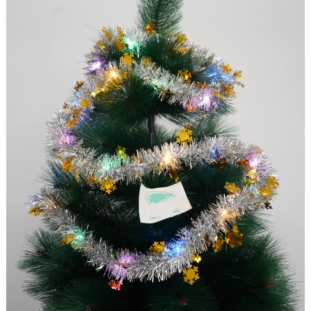 Beteala Craciun cu LED, Aurie, model cu fulgi de nea, 2 m x 5 cm, PVC, Sir, Artificiala