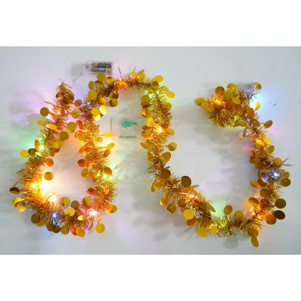 Beteala Craciun cu LED, Aurie, model cu paiete rotunde, 2 m x 5 cm, PVC, Sir, Artificiala