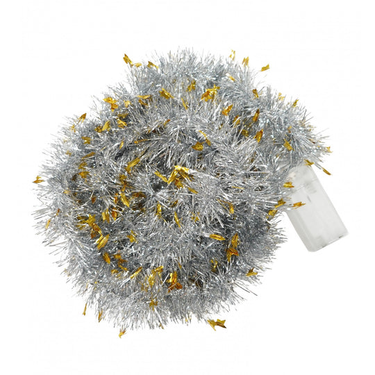 Beteala Craciun cu LED, Aurie, model cu stelute, 2 m x 5 cm, PVC, Sir, Artificiala