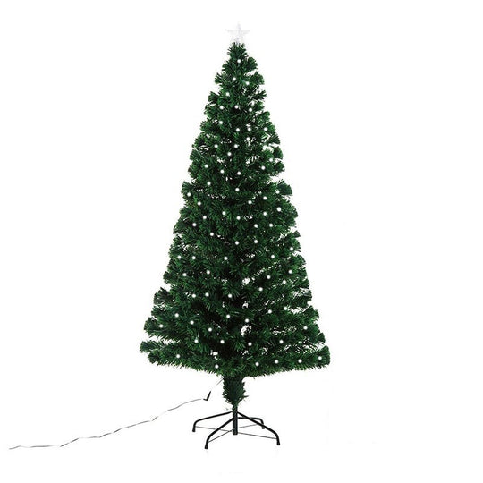 Brad Artificial de Craciun, 1.80 m inaltime, Verde, Becuri Led incluse in ramuri, Diametru inferior 137 cm, Interior/ Exterior