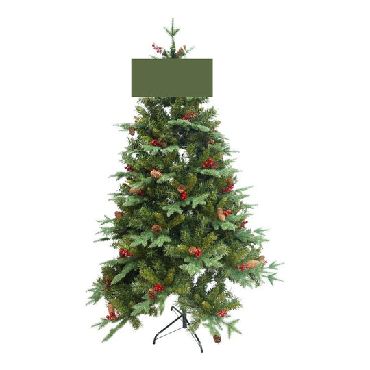 Brad Artificial de Craciun Bogat, 1.80 m inaltime, 774 ramuri, Premium, Verde, Decorat cu 56 conuri pin rosii, Interior/ Exterior