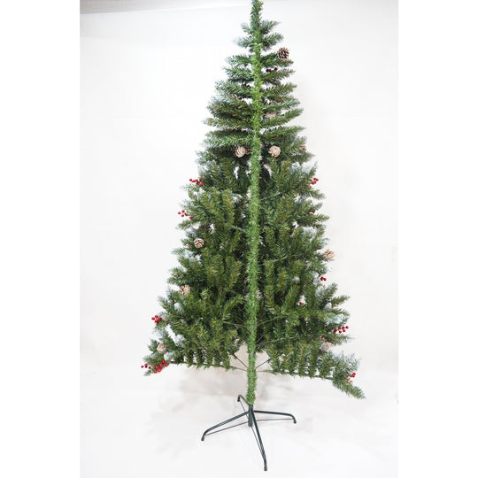 Brad Artificial de Craciun, Sectionat pentru Perete/ Colt, 2.10 m inaltime, Verde, Decorat, Diametru Inferior 106 cm, Interior/ Exterior