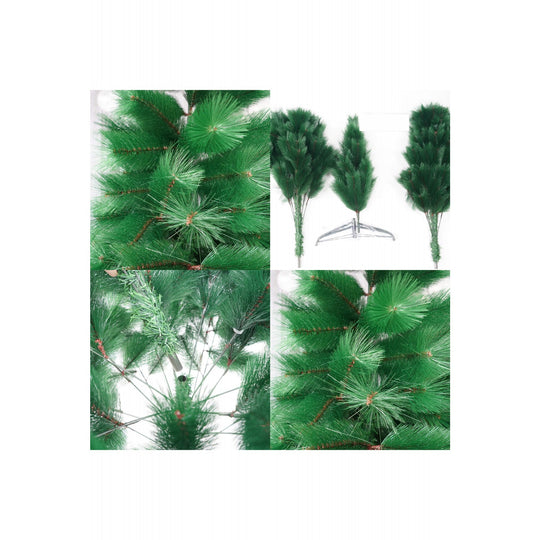 Brad artificial de Craciun tip pin, inaltime 180 cm, 260 ramuri cu ace 3D 12 cm, verde, suport metalic inclus