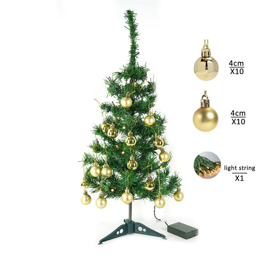 Brad Artificial Impodobit, 60 cm, suport plastic, cu instalatie luminoasa 20 LED alb cald + 20 globuri aurii incluse