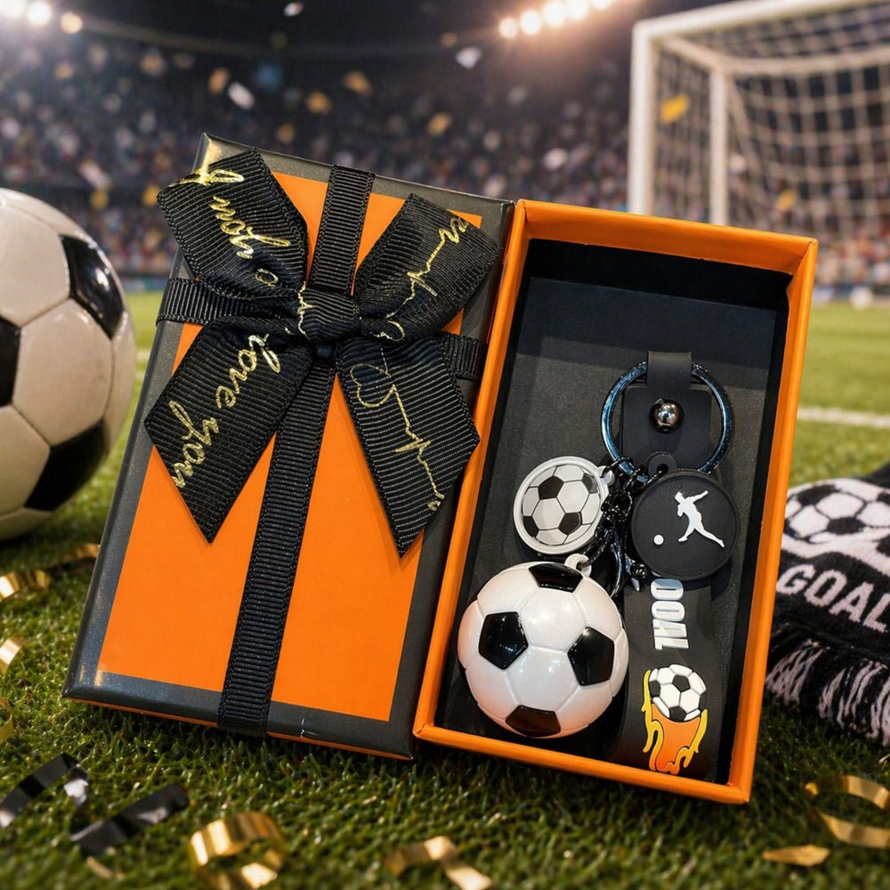 Breloc Chei, Model Minge de Fotbal, Pandantiv Minge, Cupa Mondiala, Accesoriu Pentru Chei si Rucsac, Cutie Cadou, Material Acril, 50 g, Alb/Negru