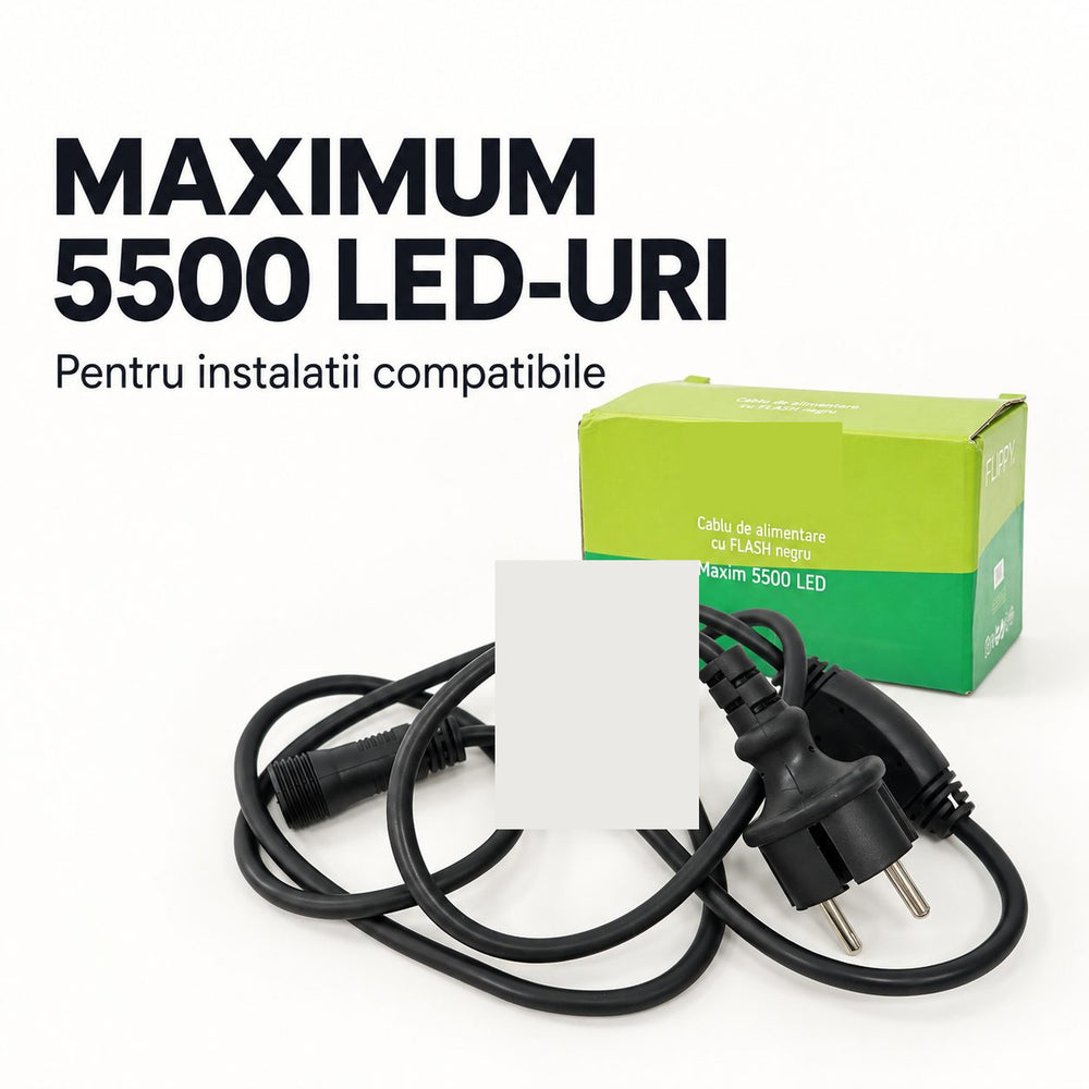 Cablu de Alimentare pentru Instalatie de Craciun, cu Flash, IP65, pentru Maximum 5500 LED-uri, Negru