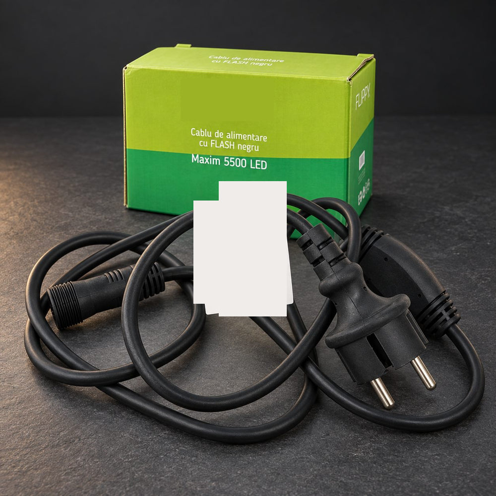 Cablu de Alimentare pentru Instalatie de Craciun, cu Flash, IP65, pentru Maximum 5500 LED-uri, Negru