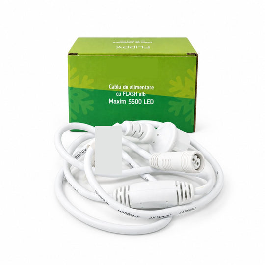 Cablu de Alimentare pentru Instalatii de Craciun, cu Flash, 220 V, IP65, Max. 5500 LED-uri, Alb