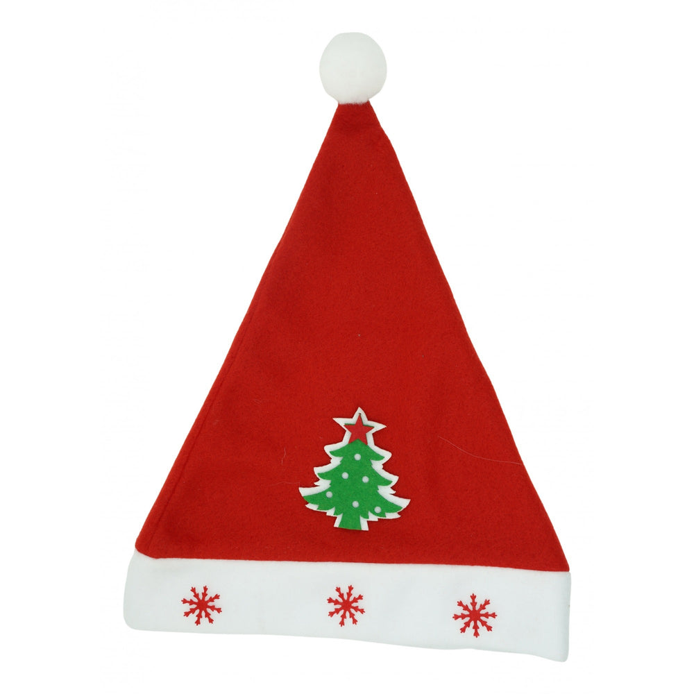 Caciulita de Mos Craciun, cu model de Brad si ornament fulg de nea, rosie, marime universala, material textil
