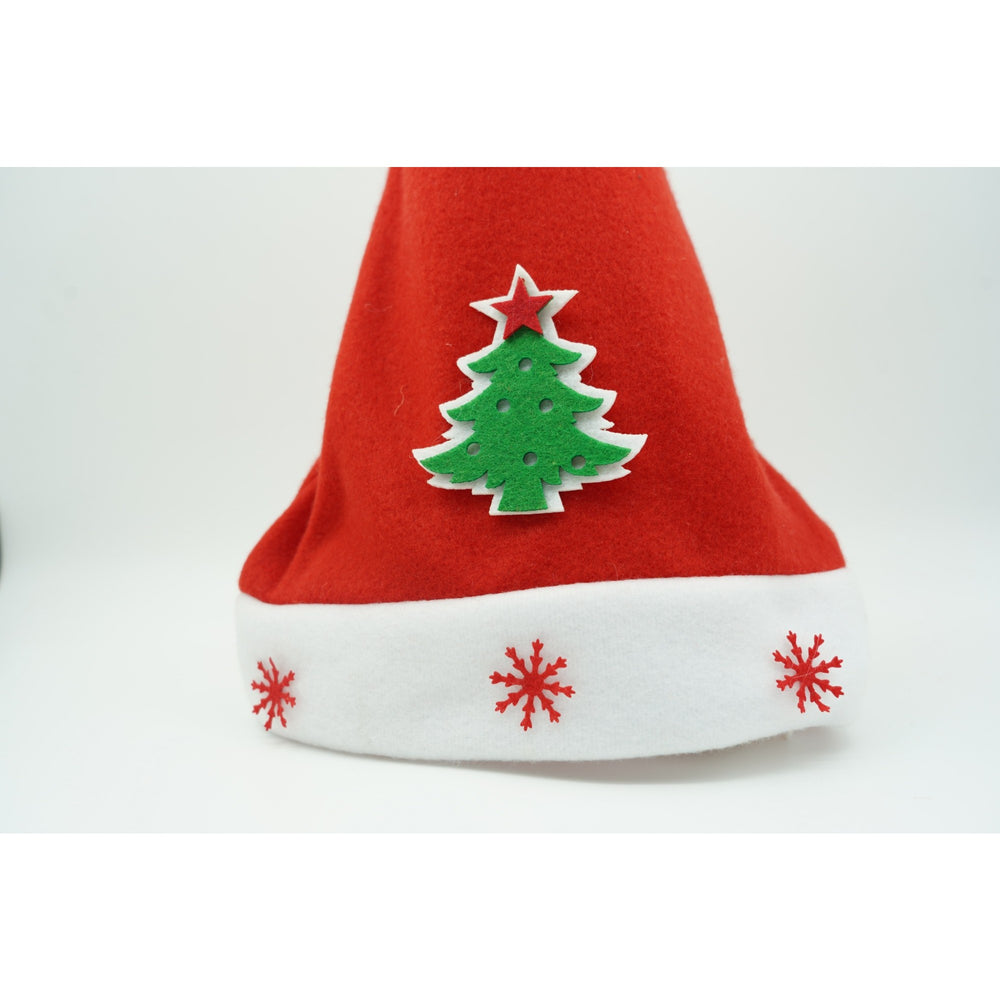Caciulita de Mos Craciun, cu model de Brad si ornament fulg de nea, rosie, marime universala, material textil
