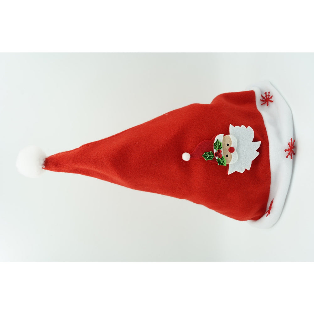 Caciulita de Mos Craciun, cu model de Mos Craciun si ornament fulg de nea, rosie, marime universala, material textil