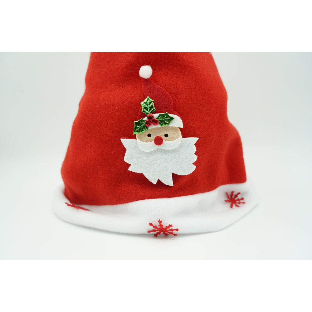 Caciulita de Mos Craciun, cu model de Mos Craciun si ornament fulg de nea, rosie, marime universala, material textil