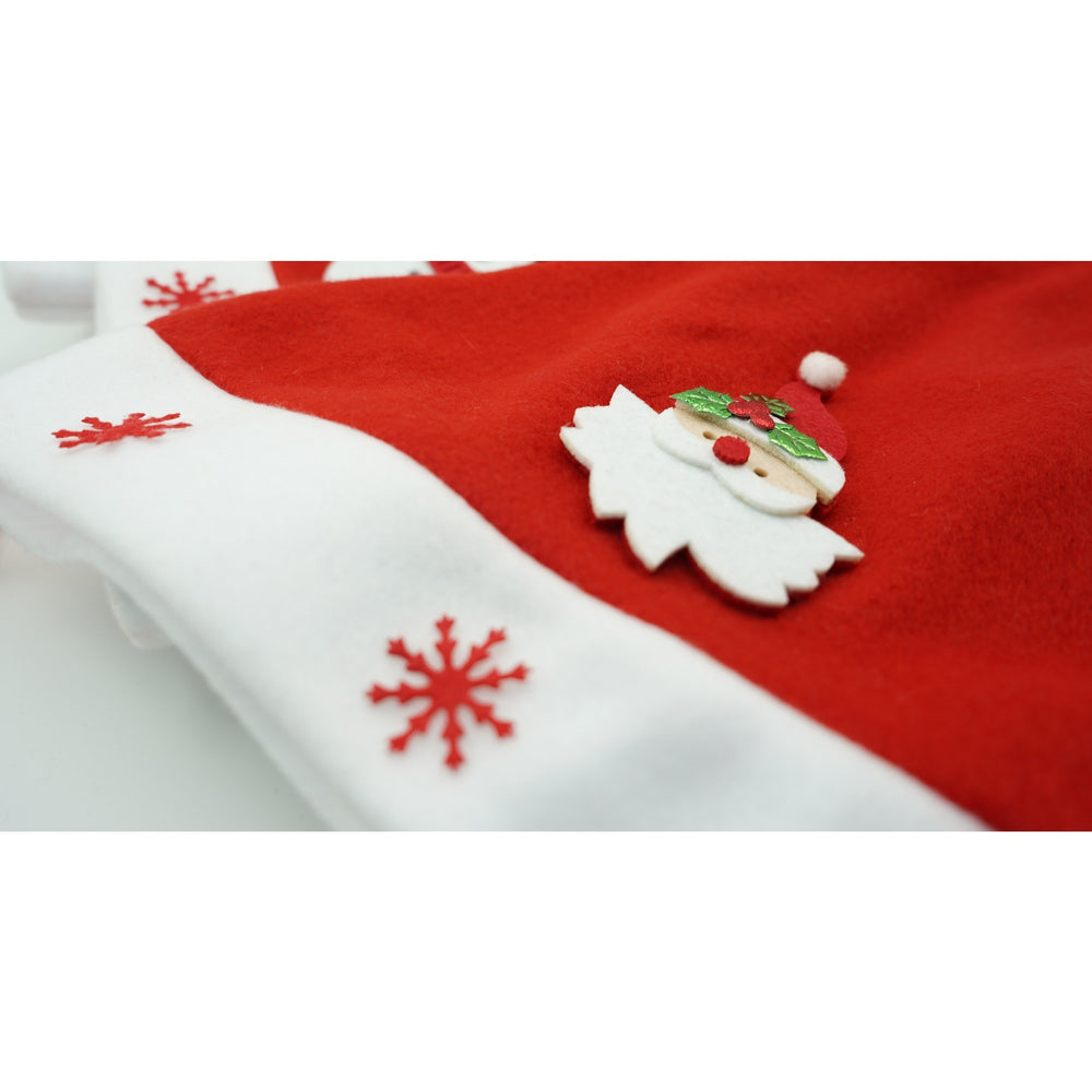 Caciulita de Mos Craciun, cu model de Mos Craciun si ornament fulg de nea, rosie, marime universala, material textil