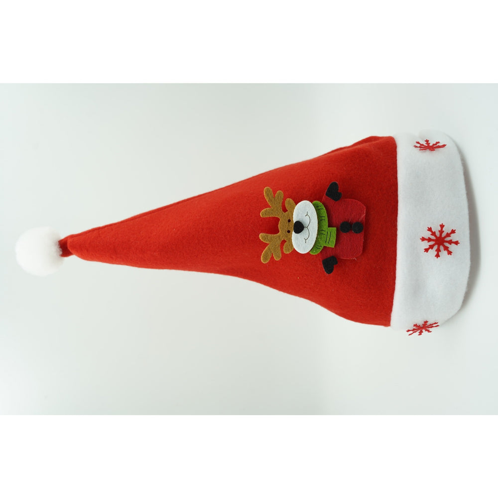 Caciulita de Mos Craciun, cu model de Ren si ornament fulg de nea, rosie, marime universala, material textil