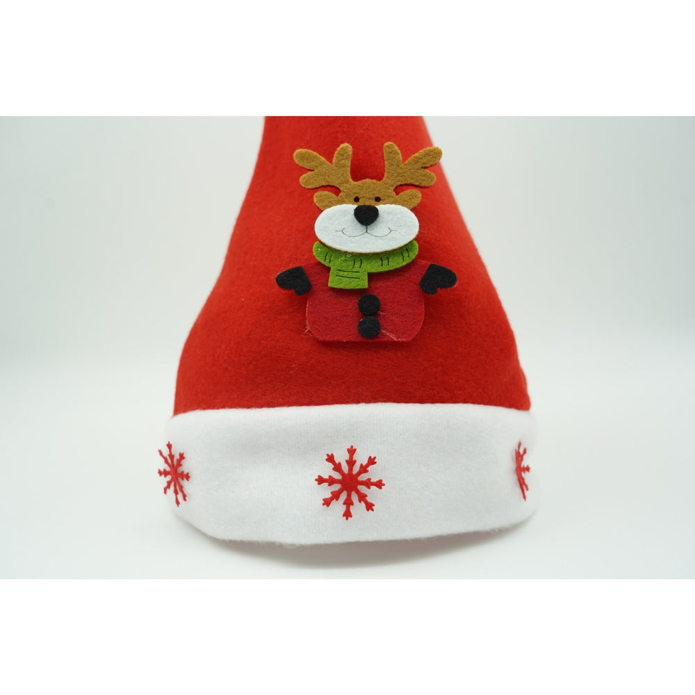 Caciulita de Mos Craciun, cu model de Ren si ornament fulg de nea, rosie, marime universala, material textil