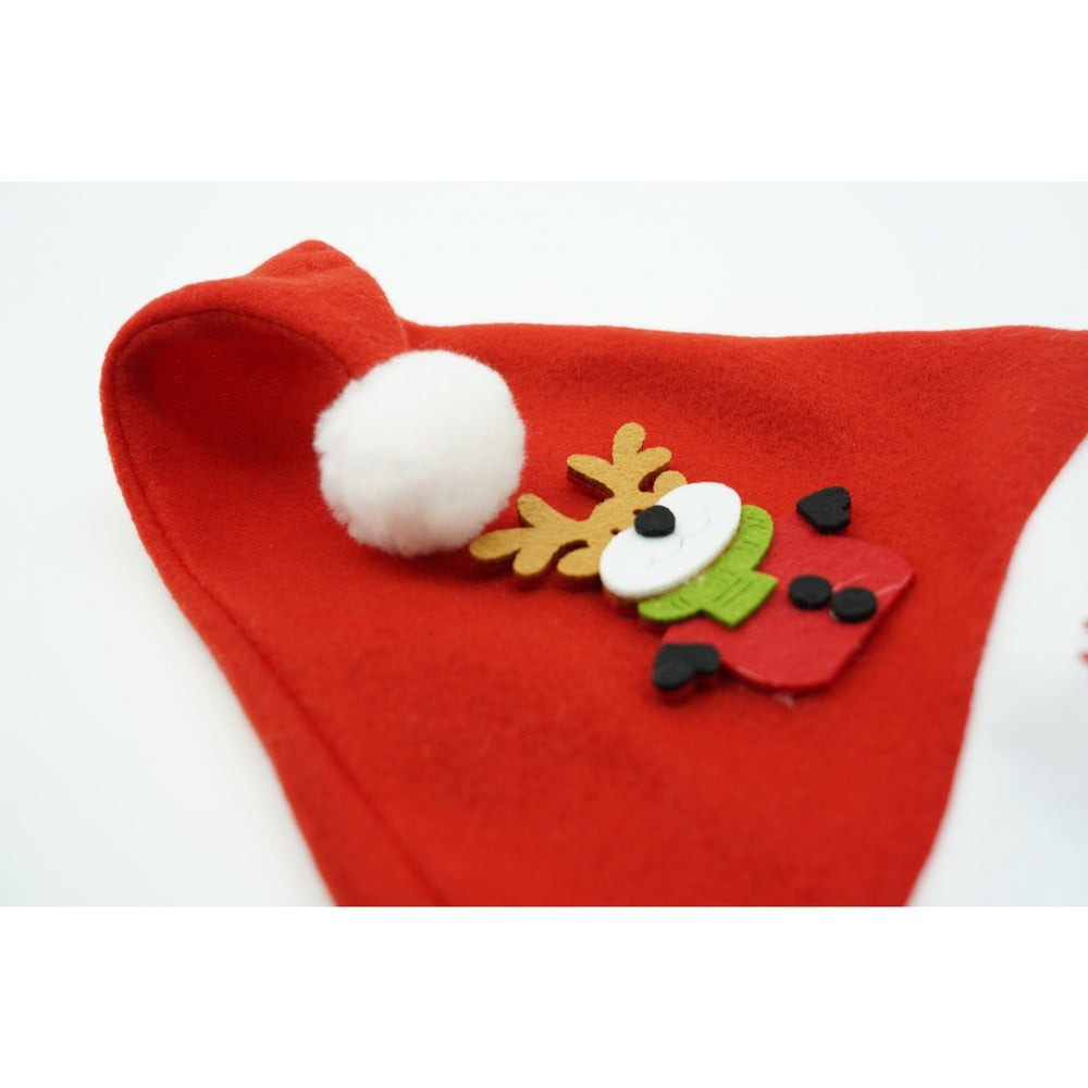 Caciulita de Mos Craciun, cu model de Ren si ornament fulg de nea, rosie, marime universala, material textil